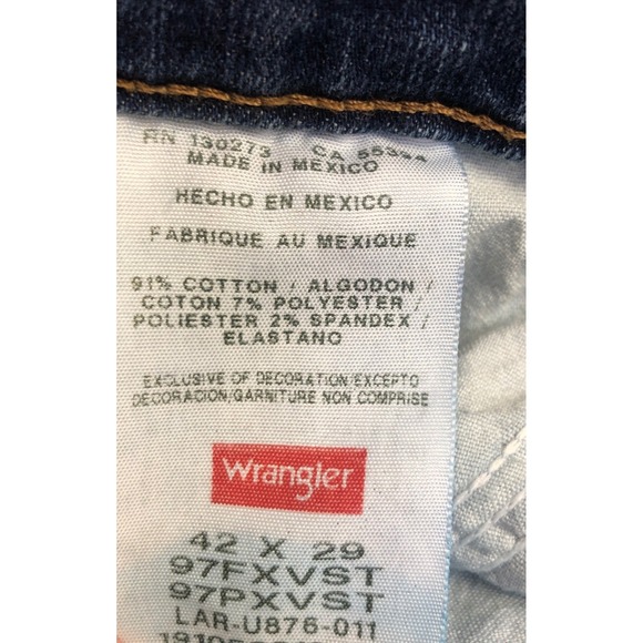 Wrangler Mens Jeans Dark Wash Straight Leg Size 42x29 Cotton Blend Workwear - Picture 3 of 8